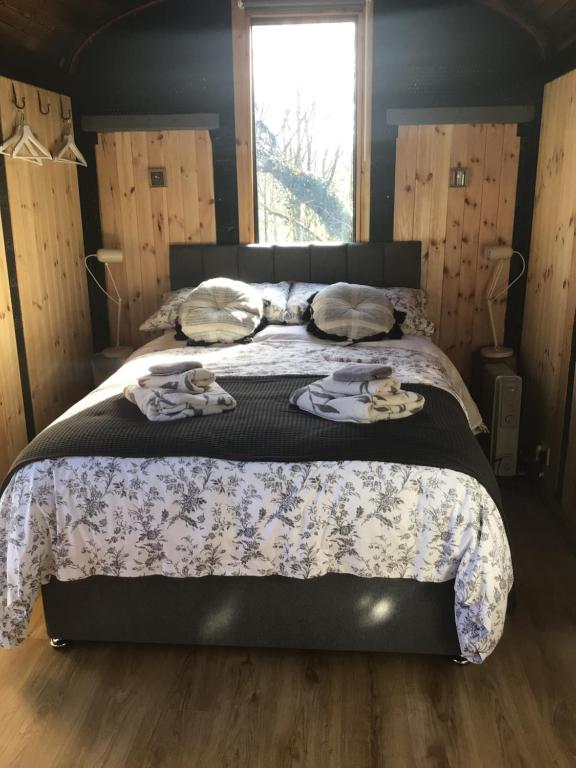 1 dormitorio con 1 cama con toallas en Fronfetyn, en Aberystwyth