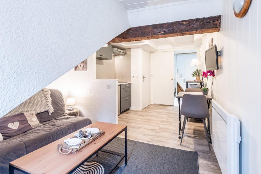 un salon avec un canapé et une table dans l'établissement T2 Paquier, à Annecy