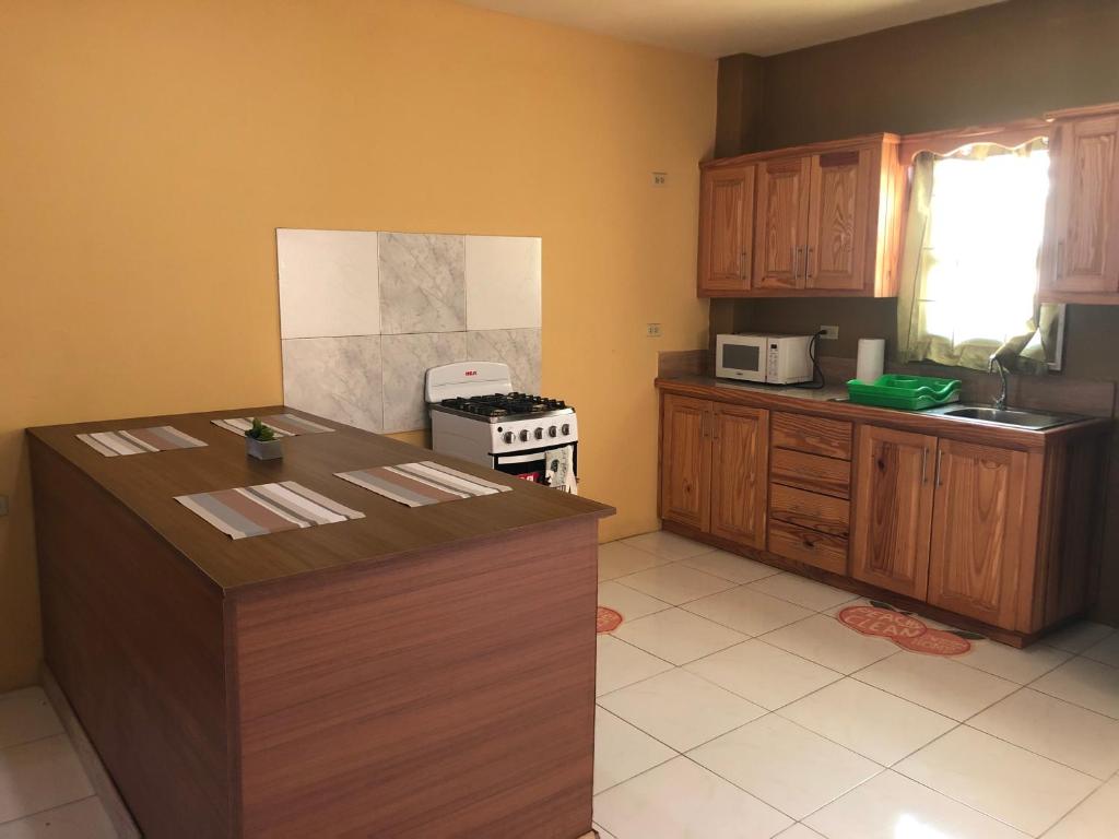 a kitchen with a stove and a counter top at 1 Bedroom Apartment in Curepe