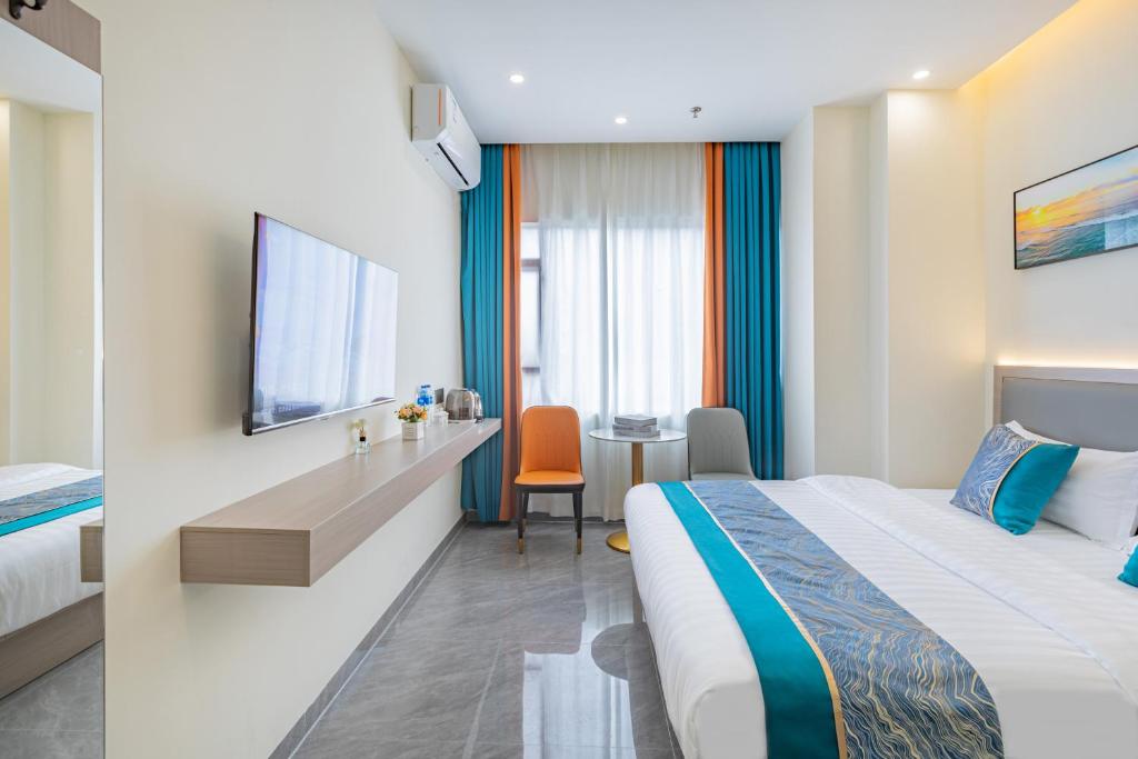 Postel nebo postele na pokoji v ubytování Zhuhai Golden Lake Bay Hotel