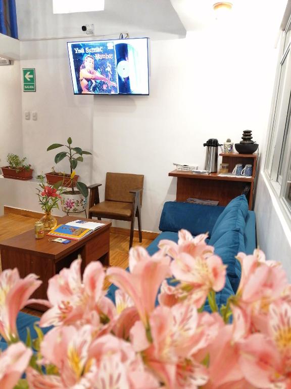 TV a/nebo společenská místnost v ubytování El Ave Azul Boutique Hotel Cusco