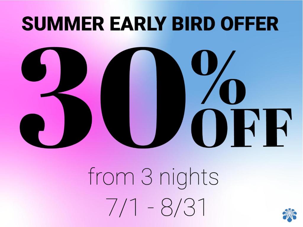 a sign that reads summer early bird offer percent discount at The Crown Palais New Hankyu Kochi in Kochi