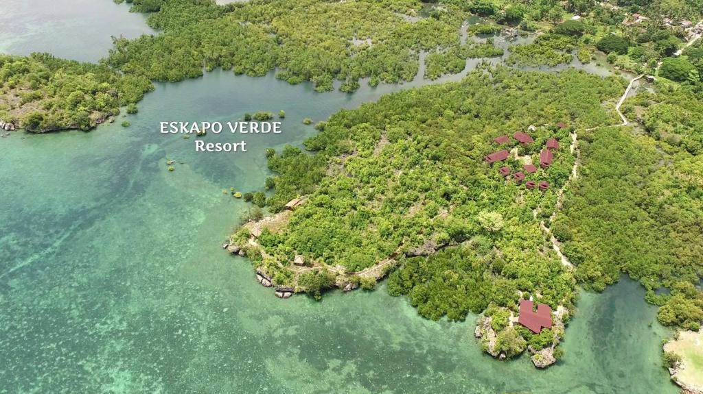 an island in the ocean with a resort at Eskapo Verde Resort Moalboal in Badian