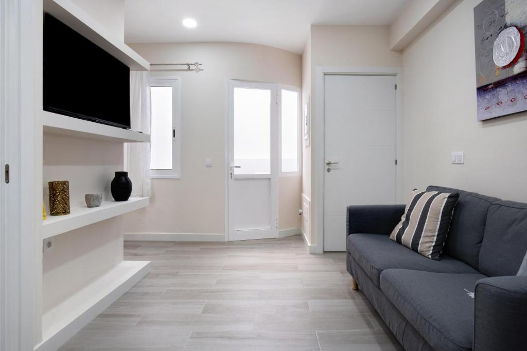 ein Wohnzimmer mit einem Sofa und einem Flachbild-TV in der Unterkunft Apartamento en Casa telmo in Santa Cruz de la Palma