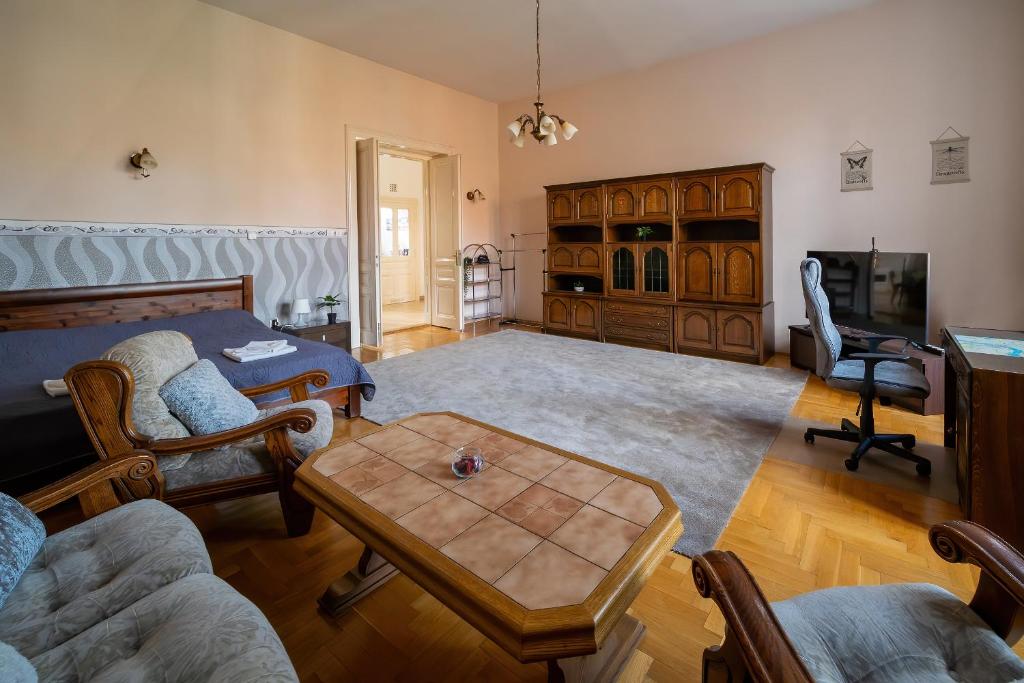 a living room with a couch and a table at Tomka Apartman in Szeged