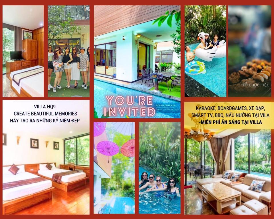 un collage de fotos de una casa en Villa 3 phòng ngủ Starsky Hoàng Quyên 9- Flamingo Đại Lải Resort- Với Bể Bơi & Ăn sáng miễn phí, en Vĩnh Phúc