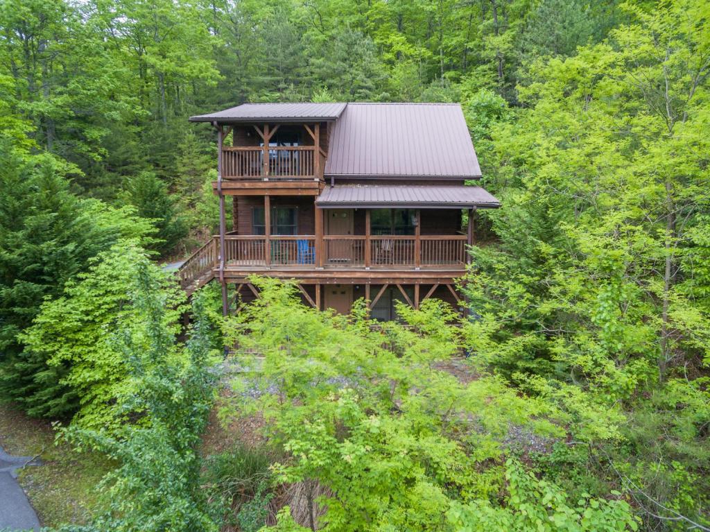 una casa sull'albero in mezzo a una foresta di Firefly Lodge Private Log Cabin with Mountain Views! a Black Mountain