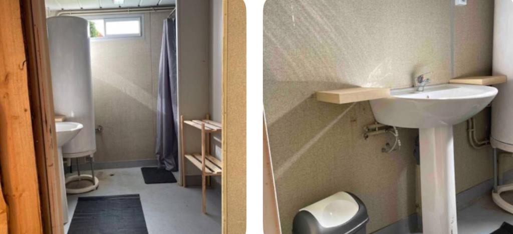 2 Bilder eines Badezimmers mit Waschbecken und WC in der Unterkunft Logis des travailleurs in Sormery