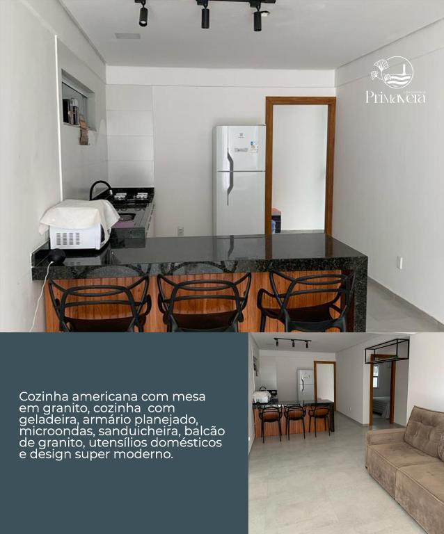 Il comprend une cuisine et un salon avec un comptoir. dans l'établissement Condomínio Primavera, à Itacaré