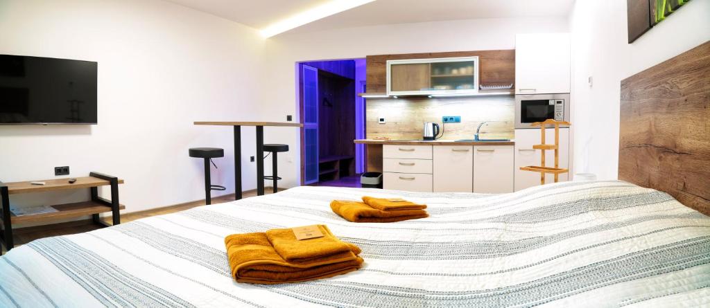 Postel nebo postele na pokoji v ubytování Lanškroun apartmány v centru