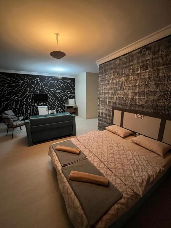 a bedroom with a large bed and a couch at Trendhouse in Ankara