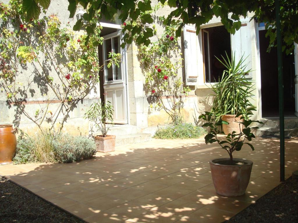 une maison avec une plante en pot sur une terrasse dans l'établissement La Tonnelle de Vouvray, à Vouvray