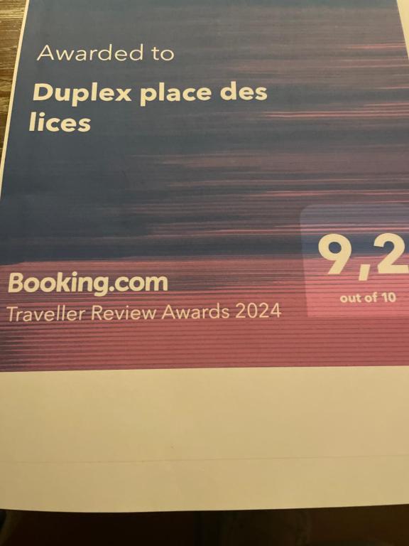 Certifikát, ocenenie alebo iný dokument vystavený v ubytovaní Duplex place des lices