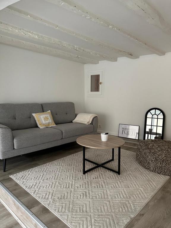 a living room with a couch and a coffee table at Le cocon Ruellois in Rueil-Malmaison