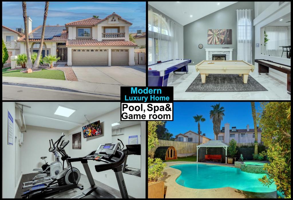 un collage de fotos de una casa en Buddha Play Modern with Pool & Spa Sauna Near Vegas strip, en Las Vegas