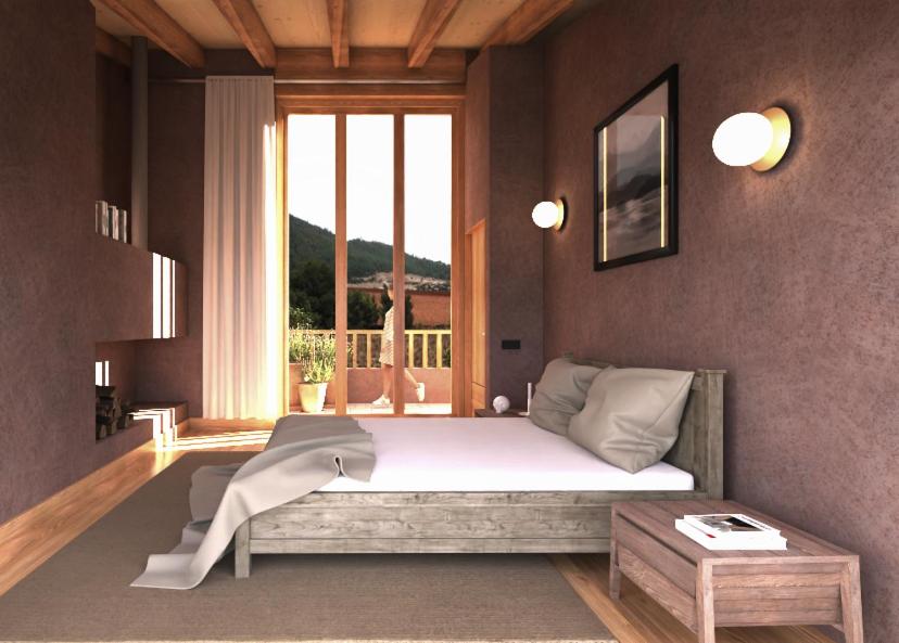 ein Schlafzimmer mit einem Bett und einem großen Fenster in der Unterkunft Casona Saint Paul in Tapalpa