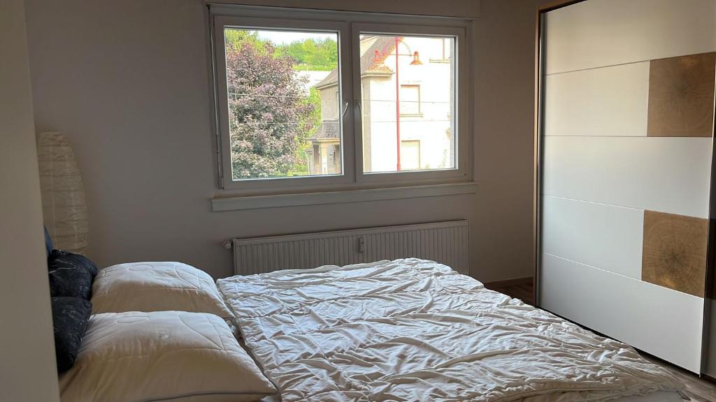 - un lit escamotable dans une chambre avec fenêtre dans l'établissement Smoke free small apartement with Garden View, à Leimen