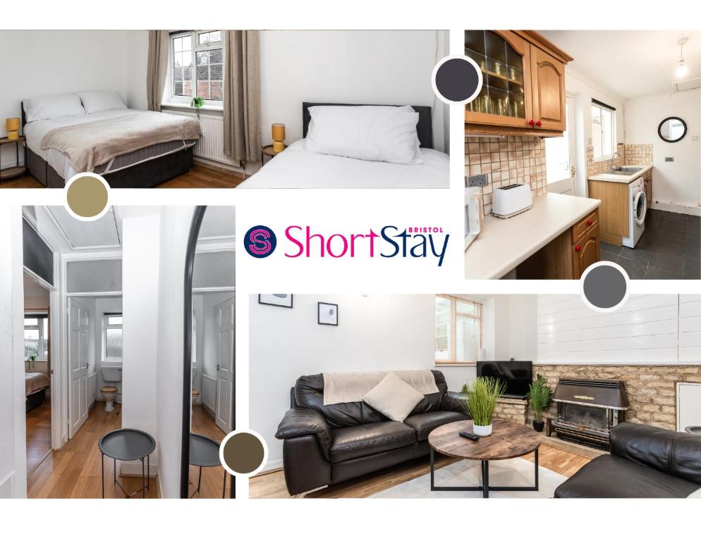 een collage van foto's van een slaapkamer en een woonkamer bij May Disc - Long Stay - Contractors in Swindon