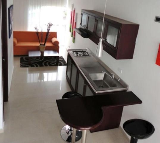 Kuchyň nebo kuchyňský kout v ubytování Monterosa Apartamentos Amoblados