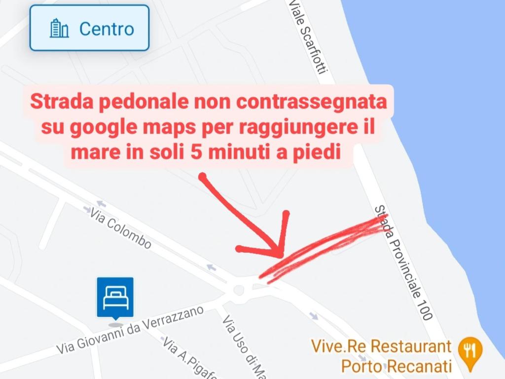 a screenshot of a google map with a red arrow at Appartamento Corallo in Porto Recanati