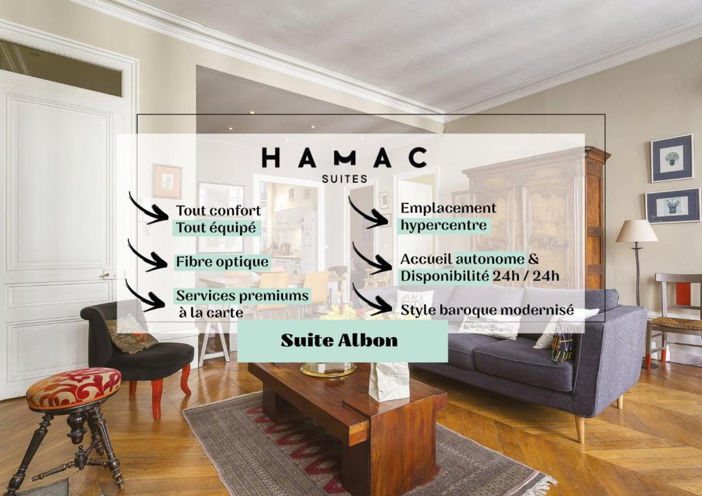 uma sala de estar com uma parede com um diagrama em Hamac Suites - Suite Albon Saint Antoine - 4pers em Lyon