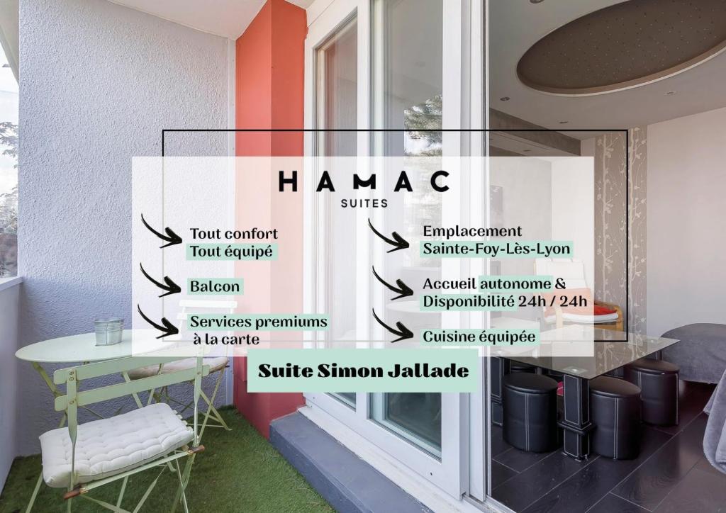 una ventana con un cartel que dice hamac en ella en Hamac Suites - Simon Jallade - 4 people en Sainte-Foy-lès-Lyon