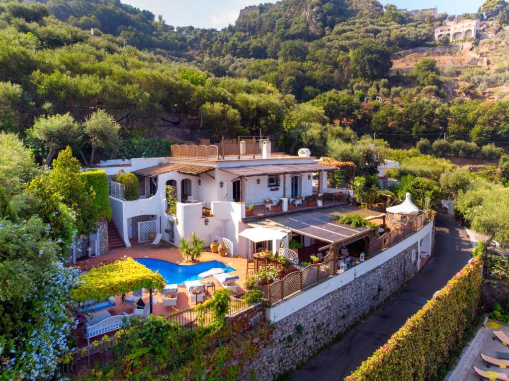une vue aérienne d'une villa avec piscine dans l'établissement YourHome - Villa Mia, à Massa Lubrense