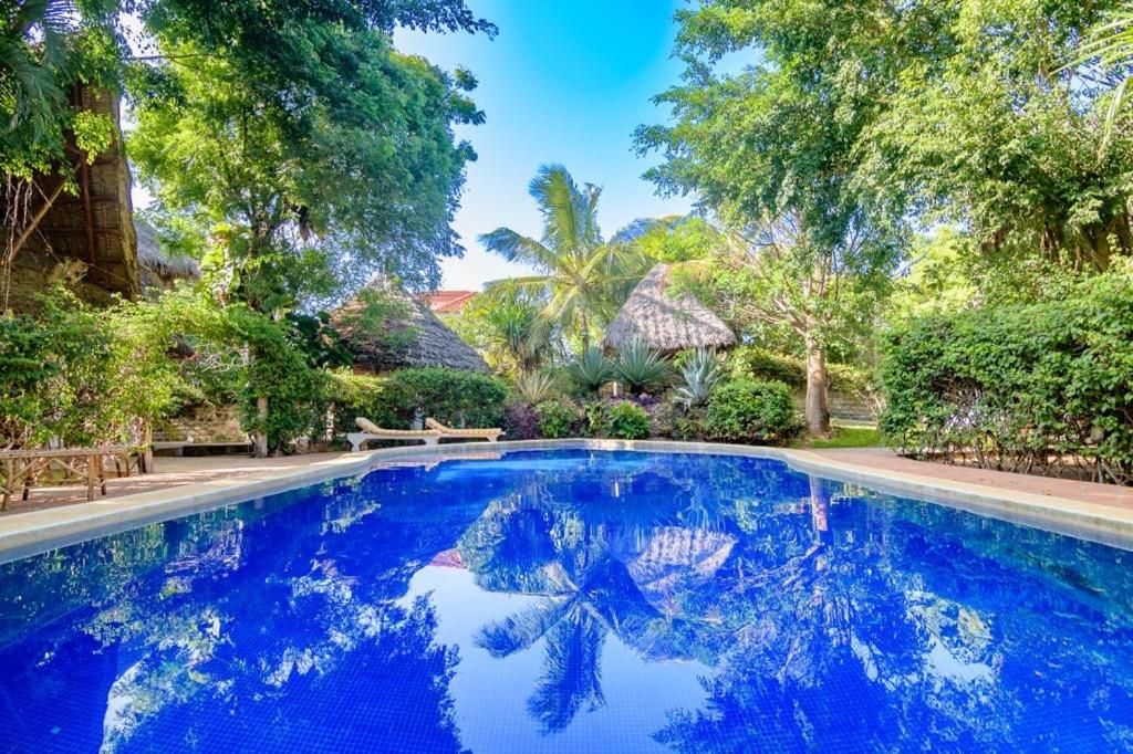 a large blue swimming pool with trees in the background at Great Rustic Escape 3 bedroom Villa, Casuarina, Malindi in Malindi
