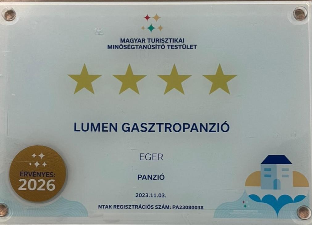 Certifikát, hodnocení, plakát nebo jiný dokument vystavený v ubytování Lumen Gasztropanzió