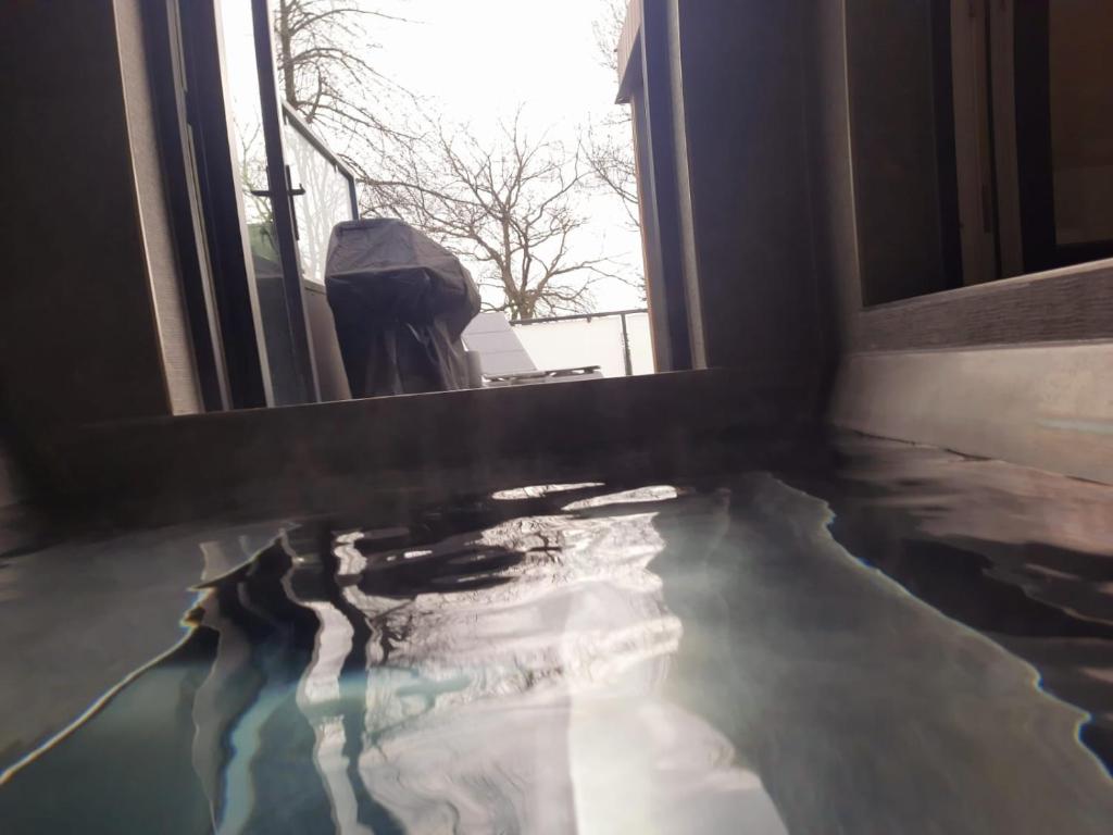 uma piscina de água num quarto com janela em Holiday Home Mooi-Gemmenich em Plombières
