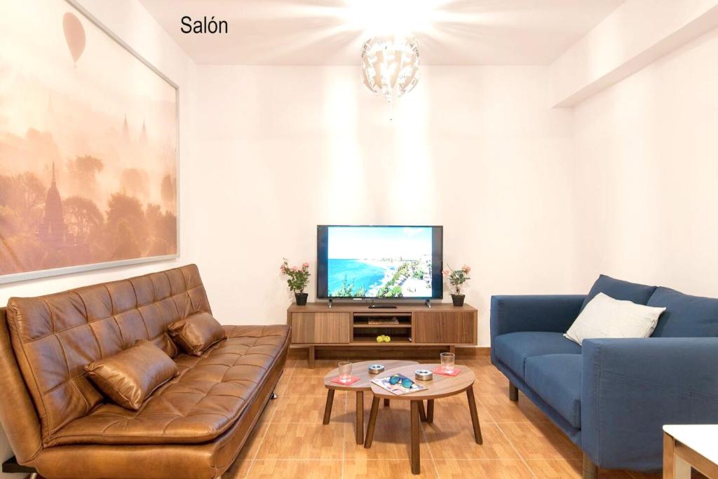uma sala de estar com um sofá e uma televisão em 3 bedrooms appartement with wifi at Las Palmas de Gran Canaria em Las Palmas de Gran Canaria