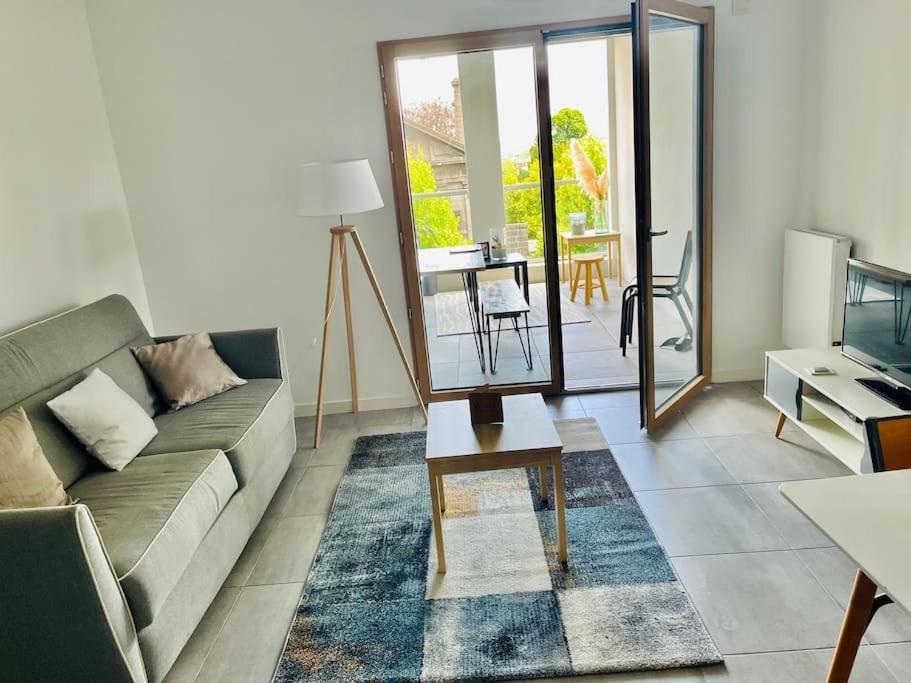 un salon avec un canapé et une télévision dans l'établissement Les terrasses de l'Hôtel Dieu, à Clermont-Ferrand