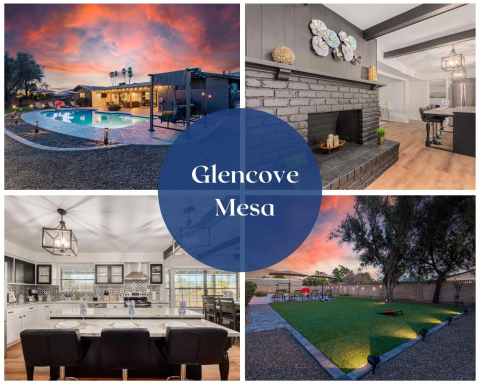 een collage van foto's van een huis met zwembad bij Glencove Mesa home in Mesa