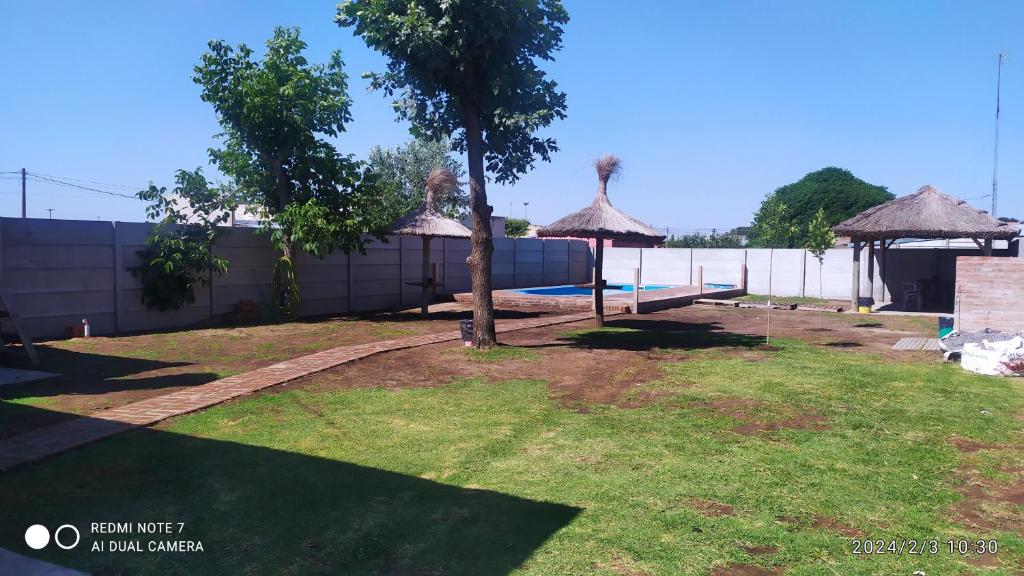 une cour avec un arbre et une piscine dans l'établissement El nogal, à Saladillo