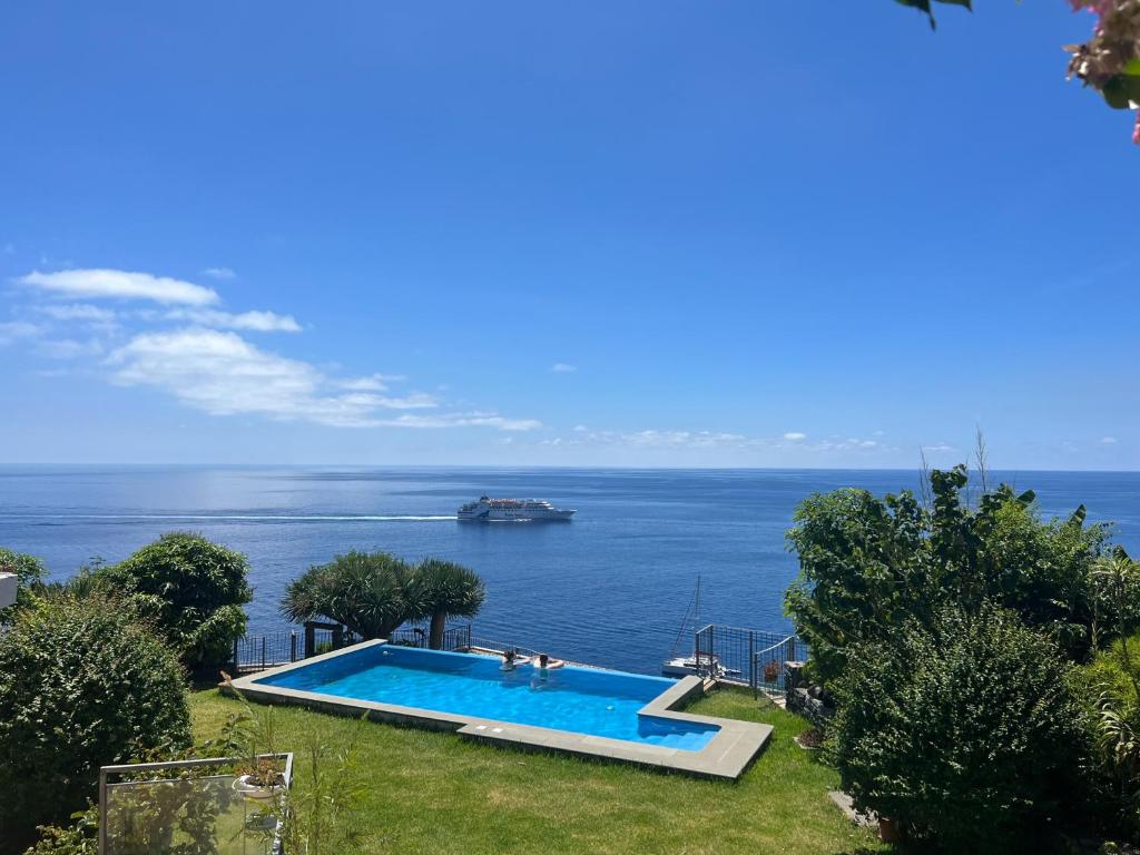 フンシャルにあるIrlandas Villa Funchal Seaside Villasの海の景色を望むスイミングプール