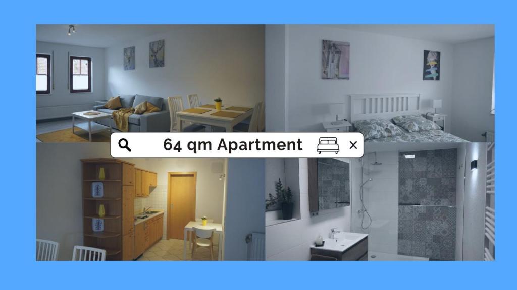 two pictures of a living room and a bedroom at schöner als Zuhause - Ferienwohnung in Butzbach in Butzbach