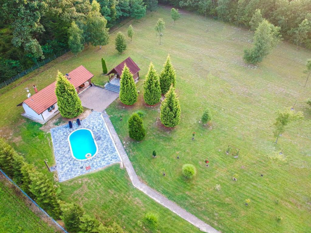 an aerial view of a estate with a house and trees at Vikendica Matkic in Modriča