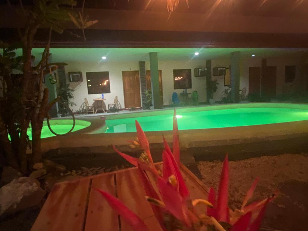 ein Schwimmbad in der Nacht in einem Haus in der Unterkunft La casa d aitor in Puerto Princesa
