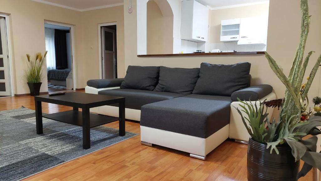 a living room with a couch and a table at Casa Mario in Oradea
