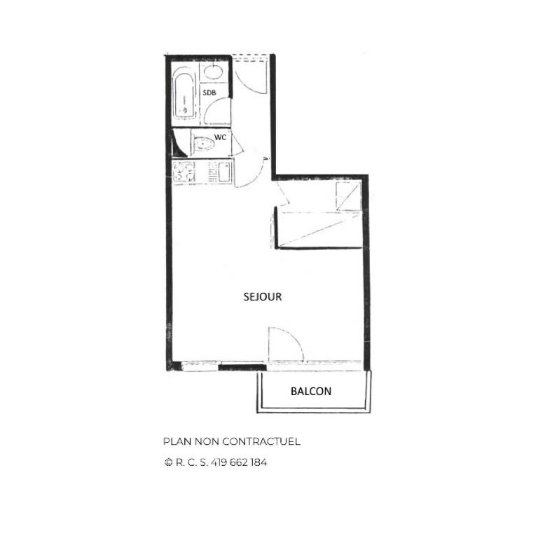 a floor plan of a small apartment at Résidence Villaret - Studio pour 4 Personnes 194 in Les Menuires