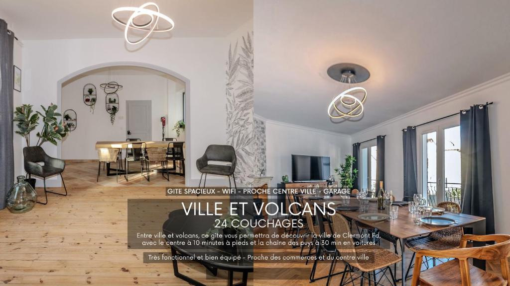 - un salon avec une salle à manger dans l'établissement VILLE ET VOLCANS - Grand gite proche centre-ville pour 24 personnes, à Clermont-Ferrand