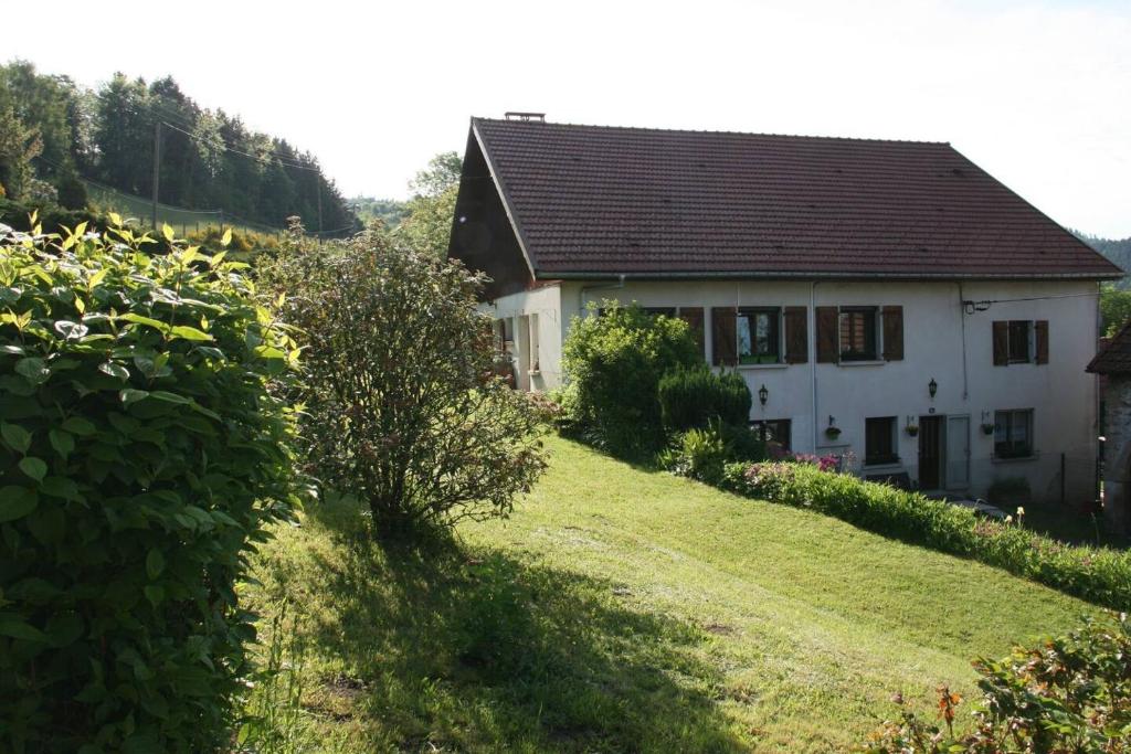 une maison sur une colline avec une cour verdoyante dans l'établissement Propriete d'une chambre avec wifi a Fraize, à Fraize