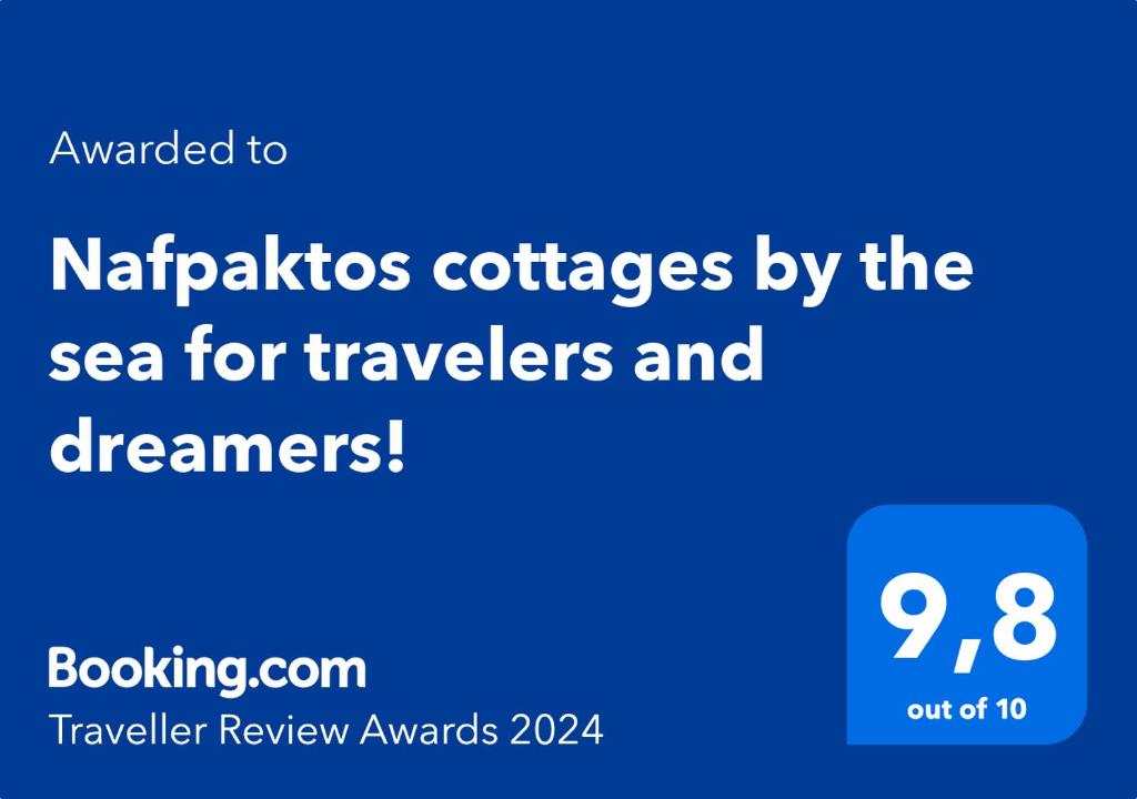 Certifikát, hodnocení, plakát nebo jiný dokument vystavený v ubytování Nafpaktos cottage by the sea for travelers and dreamers!
