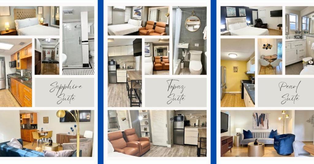 a collage of photos of a living room and a kitchen at Harmonious Suites in North Miami Beach