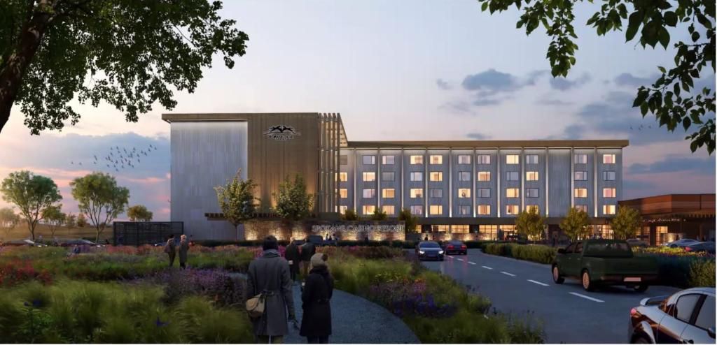 a rendering of a building with people standing in front of it at Spokane Tribe Resort and Casino in Airway Heights