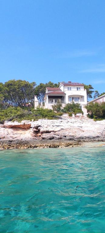 a house sitting on top of a beach next to the water at Villa Putto in Vela Luka