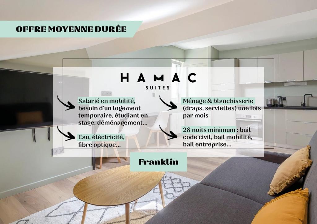 a living room with a couch and a table at Hamac Suites - Le Franklin - 4 people in Lyon