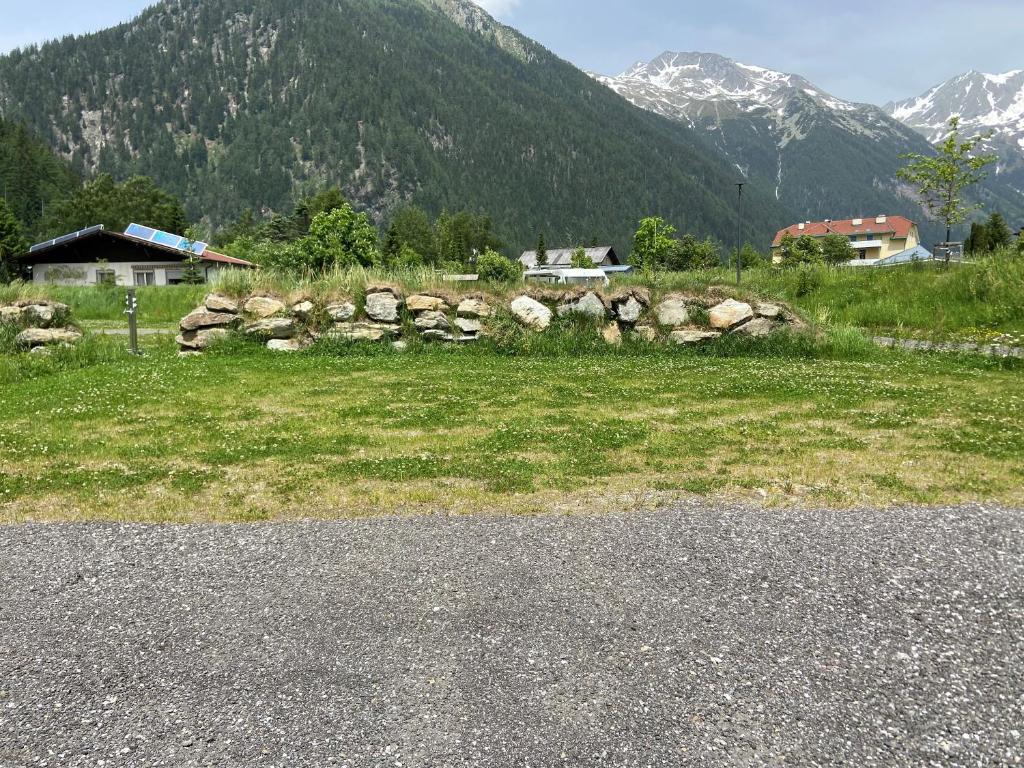 un prato erboso con montagne sullo sfondo di Camping HOCHoben a Mallnitz