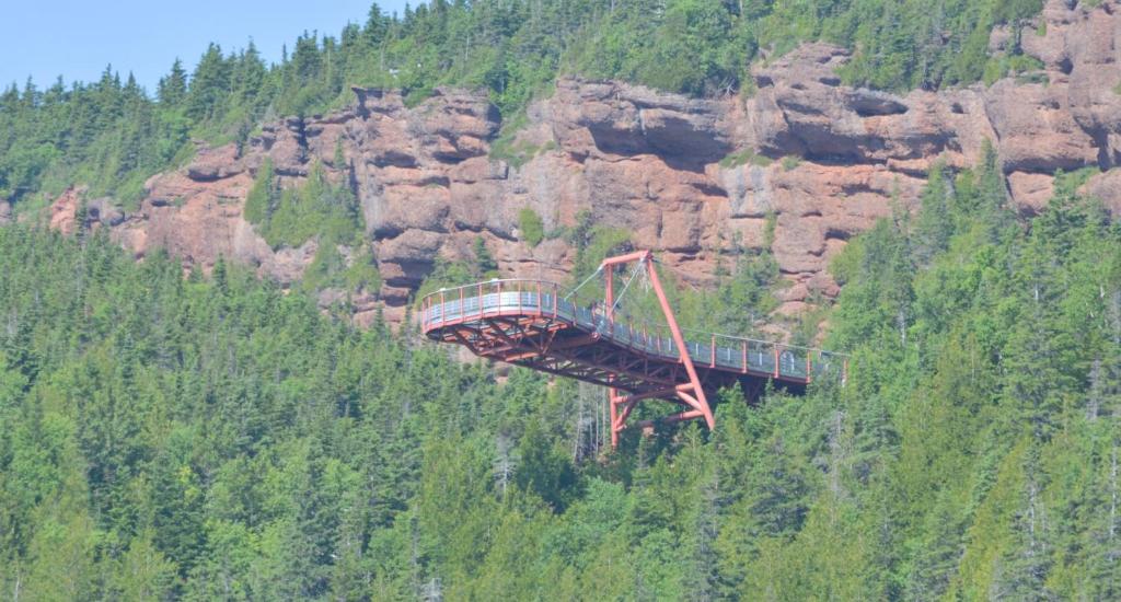 a bridge on the side of a mountain at Gîte Nycole in Perce