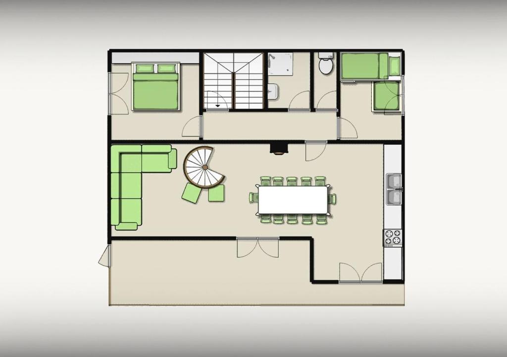 a floor plan of a house with furniture at Chalet Sicoria - Les Congères in Le Grand-Bornand